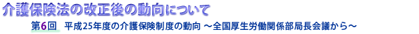 介護保険法の改正後の動向について　第６回 平成25年度の介護保険制度の動向～全国厚生労働関係部局長会議から～