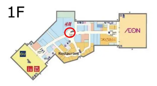 イオンモールむさし村山 1Fフロアマップ 放映場所